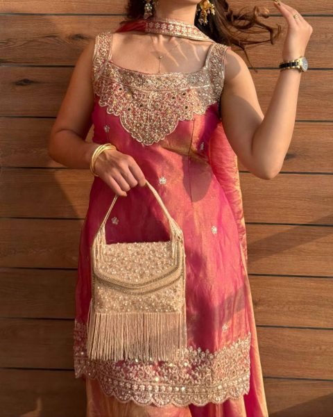Premium Rust Peach Embroidered Sharara Suit with Dupatta for Wedding Functions Ready To Wear Collection