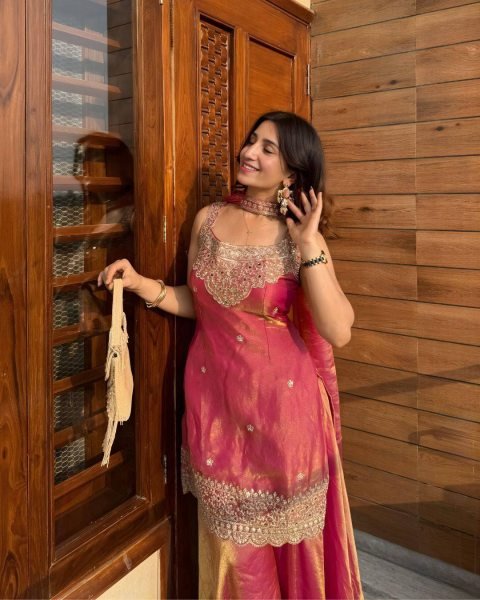 Premium Rust Peach Embroidered Sharara Suit with Dupatta for Wedding Functions Ready To Wear Collection