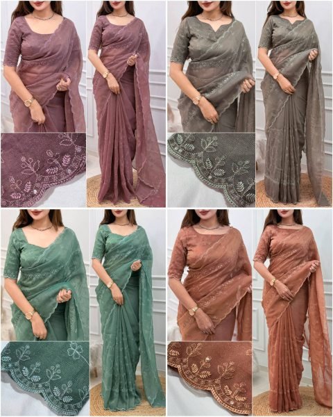 Premium Rust Status Silk Saree with Self Zari and Sequin Work For Wedding Wear Silk Sarees Wholesale