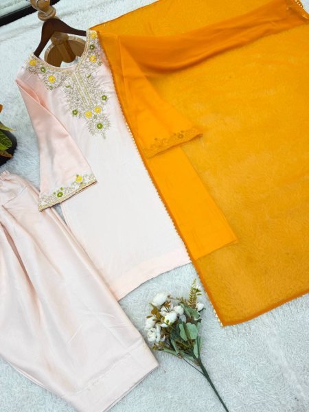 Premium Satin Glass Farshi Suit Set with Moti Embroidery Ready To Wear Collection