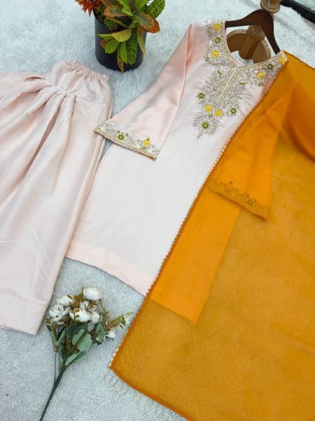 Premium Satin Glass Farshi Suit Set with Moti Embroidery Ready To Wear Collection