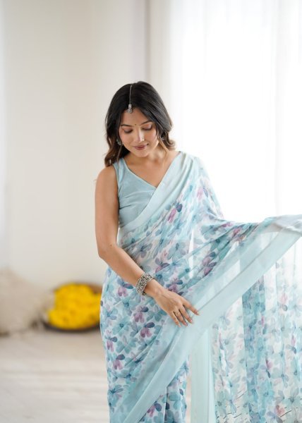 Premium Satin Moss Printed Saree with Glossy Finish Perfect for Celebrations Printed Cotton Sarees Wholesale