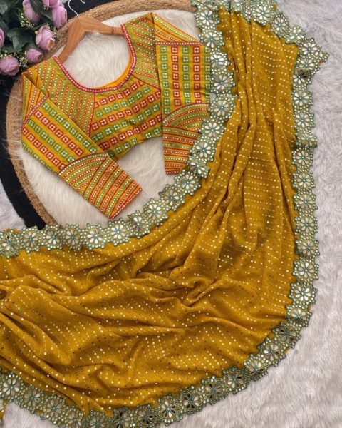 Premium Sequin Mirror Saree with Cutwork Border Ready to Wear Style Designer Wedding Sarees Wholesale