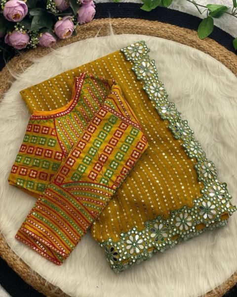 Premium Sequin Mirror Saree with Cutwork Border Ready to Wear Style Designer Wedding Sarees Wholesale