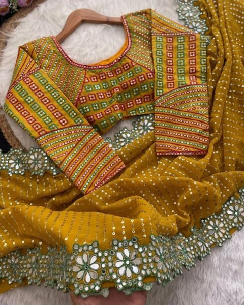Premium Sequin Mirror Saree with Cutwork Border Ready to Wear Style Designer Wedding Sarees Wholesale