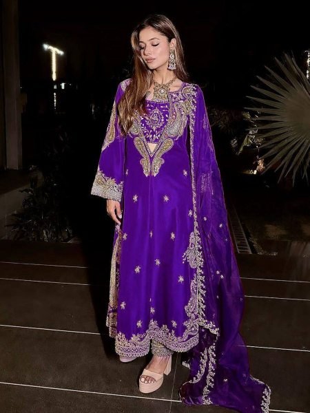 Premium Series Purple Embellished Kurti Pant Set with Blouse And Sequins Work Dupatta 