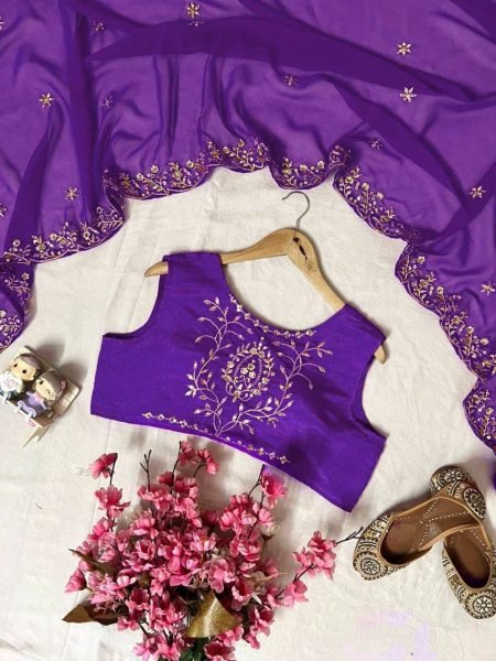 Premium Series Purple Embellished Kurti Pant Set with Blouse And Sequins Work Dupatta Ready To Wear Collection