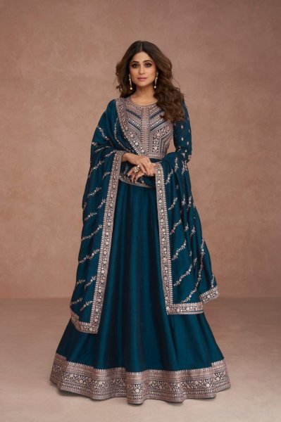 Premium Silk With Sequence Embroidery Work Anarkali Gown   Dupatta Ready To Wear Collection
