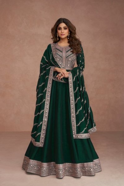 Premium Silk With Sequence Embroidery Work Anarkali Gown   Dupatta Ready To Wear Collection