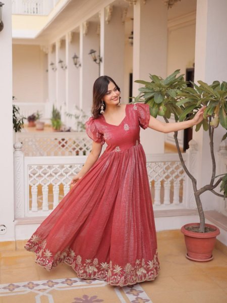 Premium Silver Crunchy Embroidery Ethnic Gown for Women Kurtis