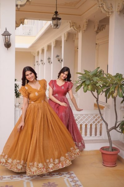 Premium Silver Crunchy Embroidery Ethnic Gown for Women Anarkali Kurtis 