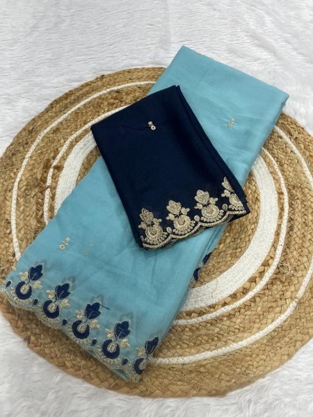 Premium Sky Blue Designer Star Georgette Saree for Resellers and Exporters Georgette Sarees Wholesale