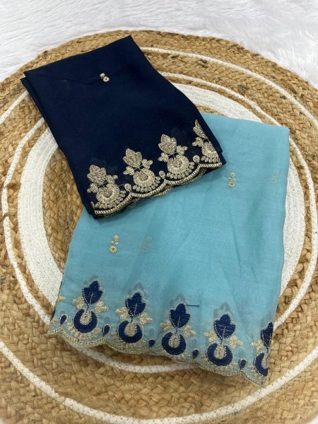 Premium Sky Blue Designer Star Georgette Saree for Resellers and Exporters Georgette Sarees Wholesale