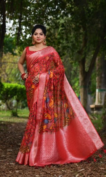 Premium Soft Chanderi Saree With All Over Traditional Kalamkari Print Designer Wedding Sarees Wholesale