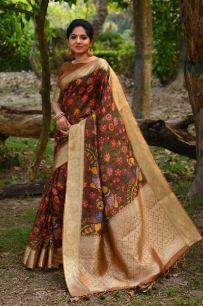 Premium Soft Chanderi Saree With All Over Traditional Kalamkari Print Designer Wedding Sarees Wholesale