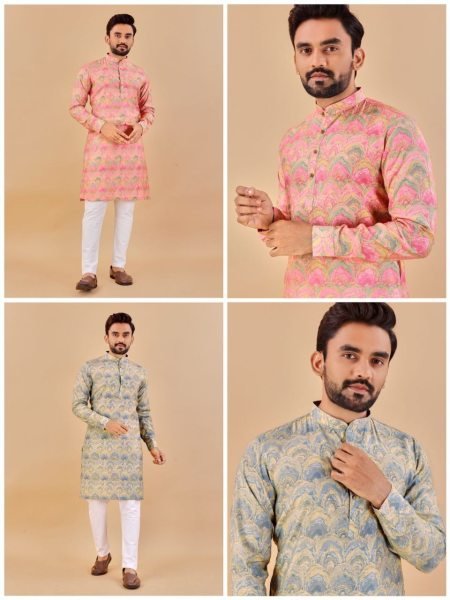 Premium Soft Cotton Foil Print Kurta Pajama Kurta Pajama Wholesale