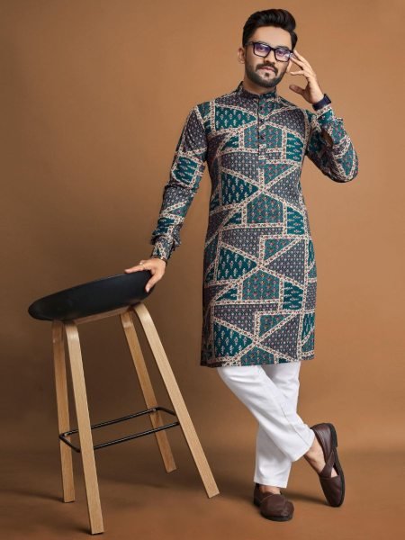Premium Soft Cotton Foil Printed Mens Kurta Pajama for Festival Collection Kurta Pajama Wholesale