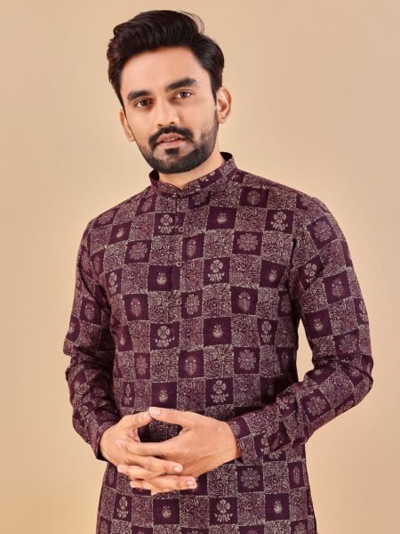  Premium Soft Cotton Foil Print Mens Kurta Pajama Kurta Pajama Wholesale