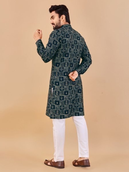  Premium Soft Cotton Foil Print Mens Kurta Pajama Kurta Pajama Wholesale