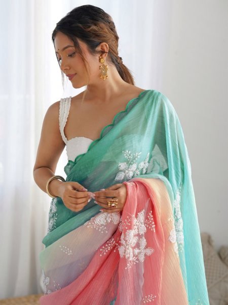 Premium Soft Crush Silk Saree With Sequence Work Reseller Special Embroidery Sarees Wholesale