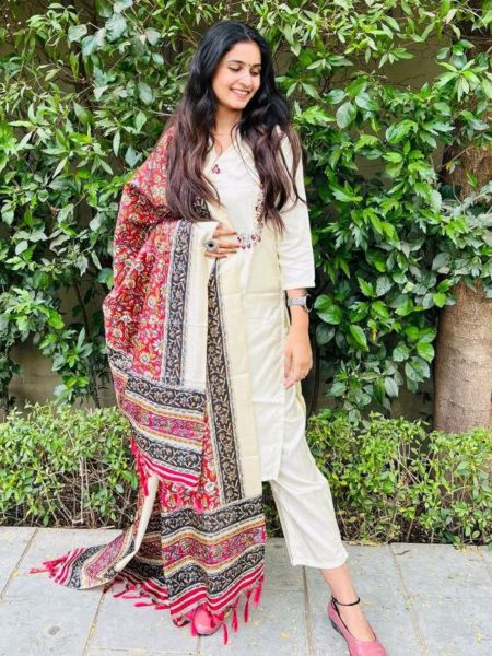Premium south silk kurti  having embroidery on neck with pant  & beautiful printed Dupatta with zalar Kurti Set 3 Piece Kurti Set