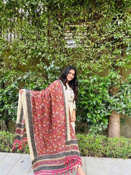 Premium south silk kurti  having embroidery on neck with pant  & beautiful printed Dupatta with zalar Kurti Set 3 Piece Kurti Set
