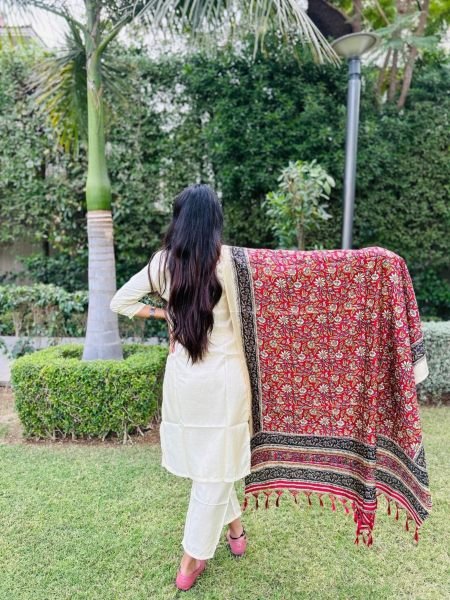 Premium south silk kurti  having embroidery on neck with pant  & beautiful printed Dupatta with zalar Kurti Set 3 Piece Kurti Set