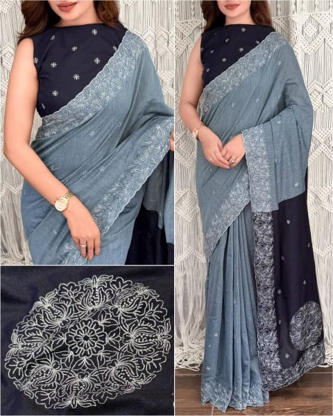 Premium Steel Grey Pure Mul Cotton Saree with Contrast Jacquard Pallu and Blouse at Manufacturer  Cotton Sarees Wholesale