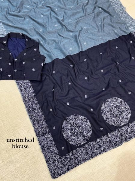 Premium Steel Grey Pure Mul Cotton Saree with Contrast Jacquard Pallu and Blouse at Manufacturer  Cotton Sarees Wholesale
