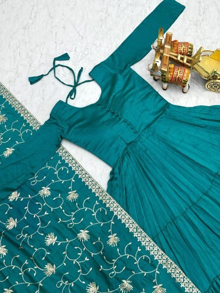 Premium Vichitra Silk Anarkali Gown with Heavy Sequence Embroidery   Matching Dupatta Set Anarkali Kurtis 
