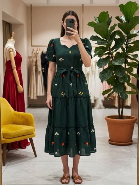Premium Vichitra Silk Dress with Tassel Back Design 