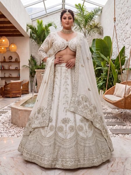 Premium White Chinon Silk Lehenga Set for Weddings and Festive Occasions Bridal Lehenga Choli