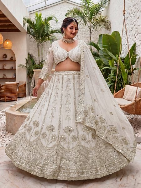 Premium White Chinon Silk Lehenga Set for Weddings and Festive Occasions Bridal Lehenga Choli