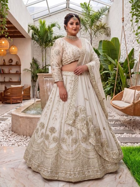 Premium White Chinon Silk Lehenga Set for Weddings and Festive Occasions Bridal Lehenga Choli