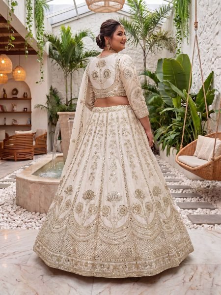Premium White Chinon Silk Lehenga Set for Weddings and Festive Occasions Bridal Lehenga Choli