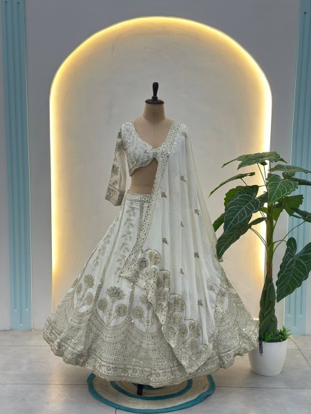 Premium White Chinon Silk Lehenga Set for Weddings and Festive Occasions Bridal Lehenga Choli