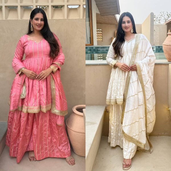 Premium White CP Vichitra Silk Sharara Set with Lace Border Dupatta For Wedding Special  Ready To Wear Collection
