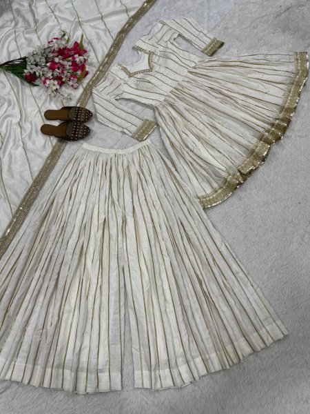 Premium White CP Vichitra Silk Sharara Set with Lace Border Dupatta For Wedding Special  Ready To Wear Collection