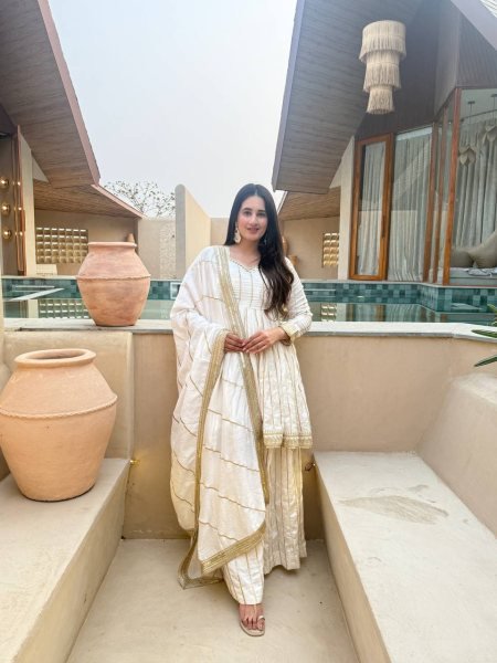 Premium White CP Vichitra Silk Sharara Set with Lace Border Dupatta For Wedding Special  Ready To Wear Collection