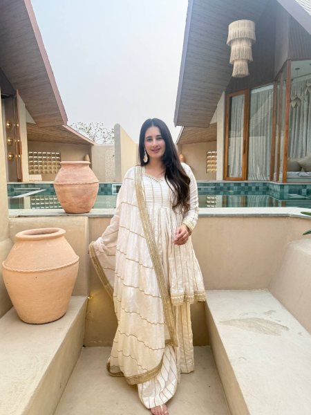 Premium White CP Vichitra Silk Sharara Set with Lace Border Dupatta For Wedding Special  Ready To Wear Collection