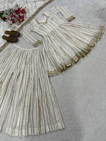 Premium White CP Vichitra Silk Sharara Set with Lace Border Dupatta For Wedding Special  Ready To Wear Collection