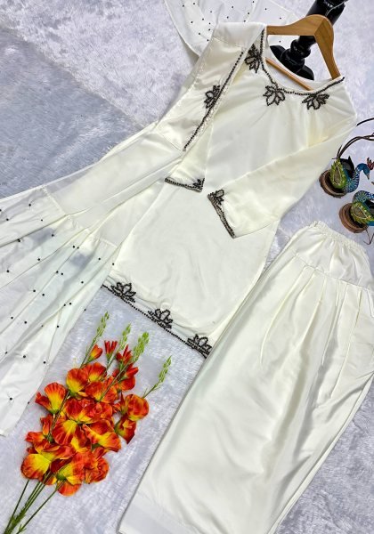 Premium White Embroidered Farshi Suit for Wedding and Festive Wear Ready To Wear Collection