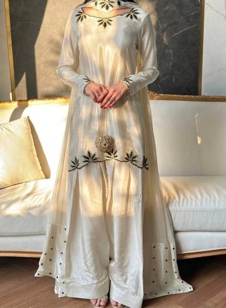 Premium White Embroidered Farshi Suit for Wedding and Festive Wear Ready To Wear Collection