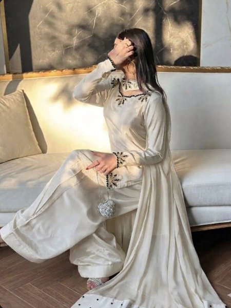 Premium White Embroidered Farshi Suit for Wedding and Festive Wear Ready To Wear Collection