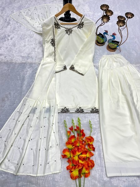Premium White Embroidered Farshi Suit for Wedding and Festive Wear Ready To Wear Collection