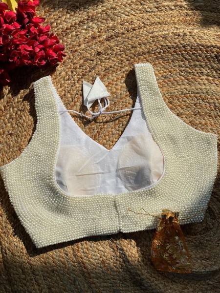 Premium White Handcrafted Pearl Moti Blouse - Wholesale Available  Blouse Collection