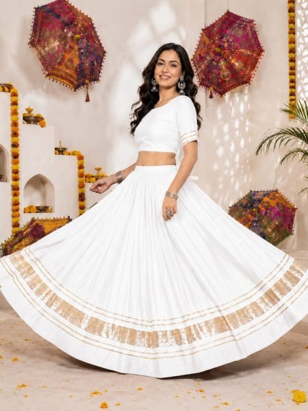 Premium White Kali Navratri Lehenga with Gold Gota Patti Work for Traditional Events  Lehenga