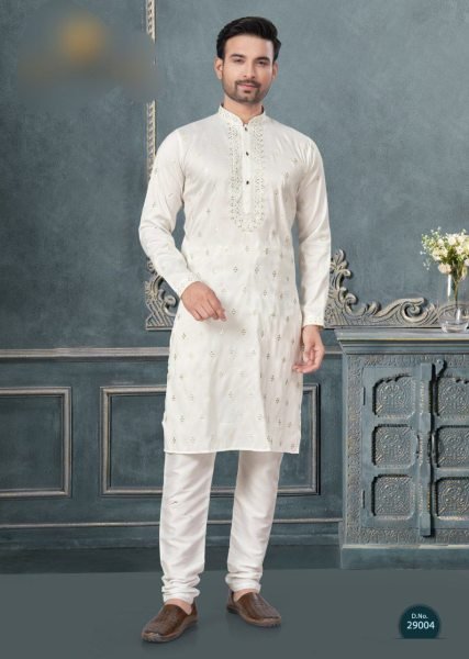 Premium White Silk Kurta Pajama Set for Men Party Wear Special Kurta Pajama Wholesale