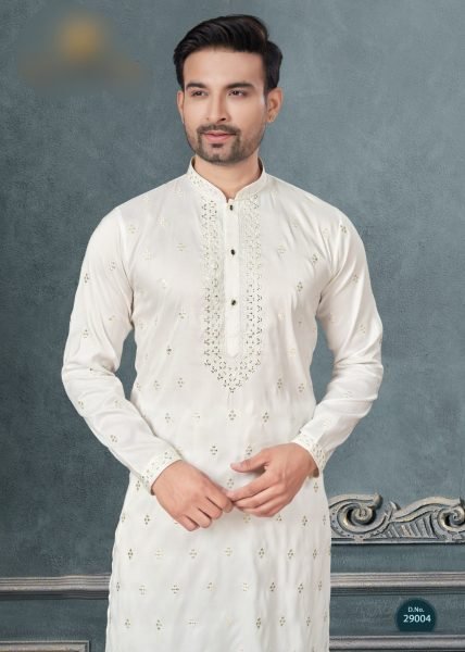 Premium White Silk Kurta Pajama Set for Men Party Wear Special Kurta Pajama Wholesale