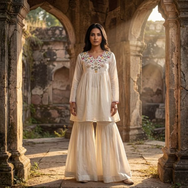 Premium White Silk Outfit with Fancy Neck Design for Festive Wear CO ORD Sets